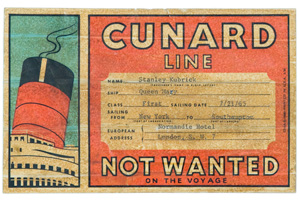 Cunard Line tag for Stanley Kubrick's boxes